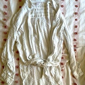 Silver-Glitter Striped Button Down Blouse